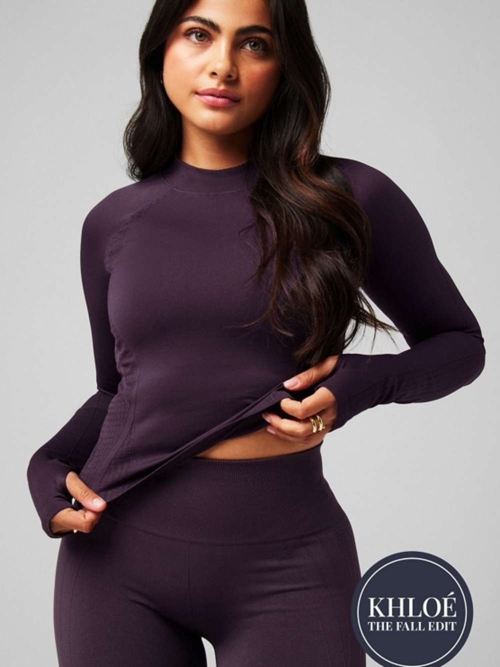 Fabletics Deep Plum Long-Sleeve Seamless Active Top